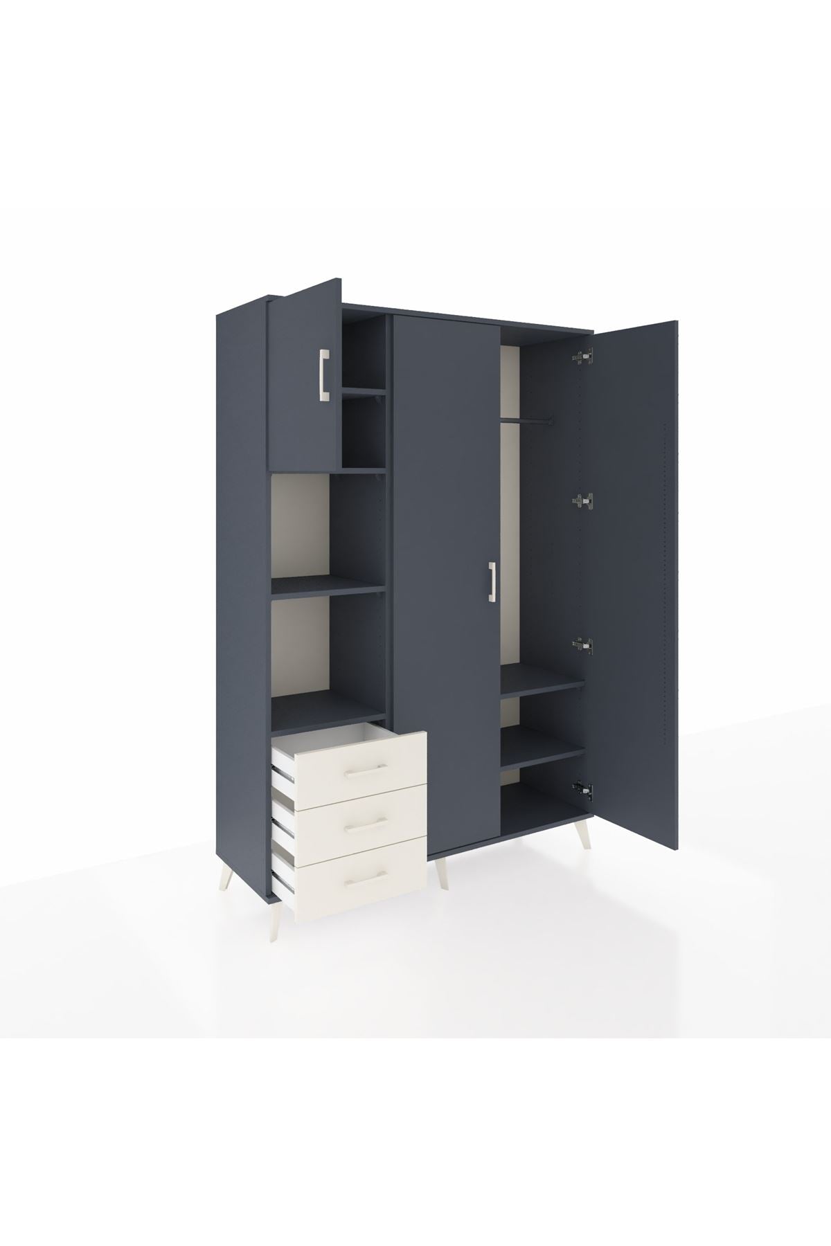 Hyperion Dolap 6 Raflı 3 Çekmeceli Tek Askılı 132x44x195 Antrasit-Antrasit/Aytaşı