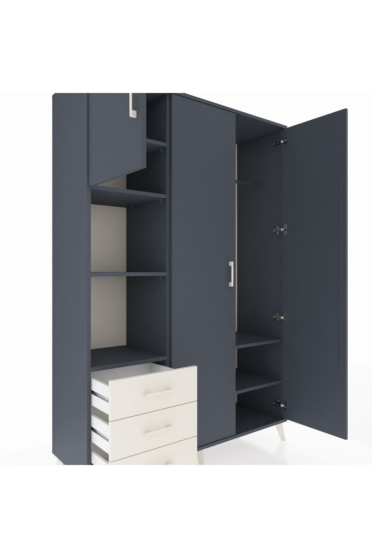 Hyperion Dolap 6 Raflı 3 Çekmeceli Tek Askılı 132x44x195 Antrasit-Antrasit/Aytaşı