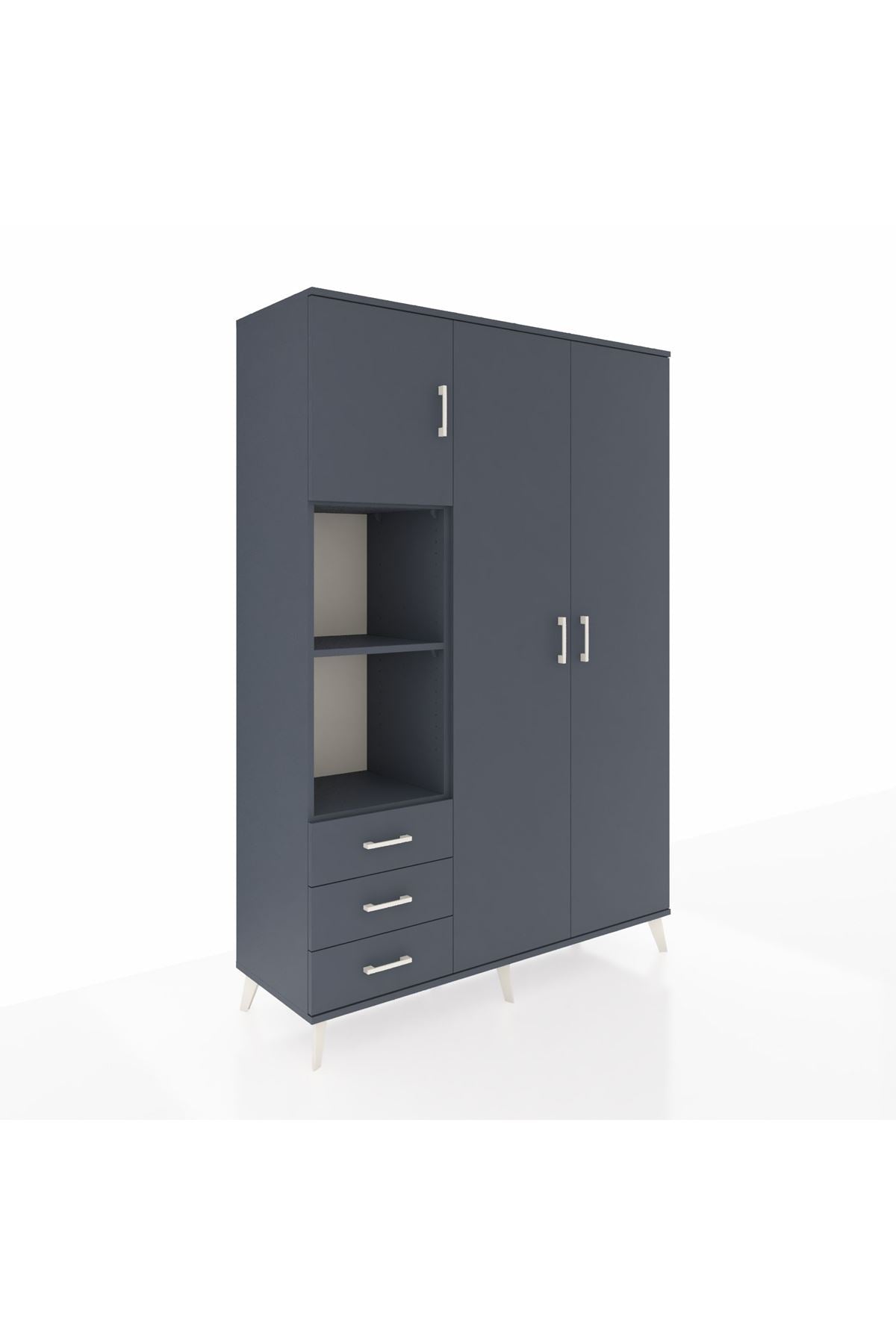 Hyperion Dolap 6 Raflı 3 Çekmeceli Tek Askılı 132x44x195 Antrasit-Antrasit/Antrasit