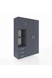 Hyperion Dolap 6 Raflı 3 Çekmeceli Tek Askılı 132x44x195 Antrasit-Antrasit/Antrasit