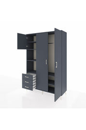 Hyperion Dolap 6 Raflı 3 Çekmeceli Tek Askılı 132x44x195 Antrasit-Antrasit/Antrasit