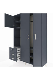 Hyperion Dolap 6 Raflı 3 Çekmeceli Tek Askılı 132x44x195 Antrasit-Antrasit/Antrasit