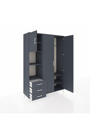 Hyperion Dolap 6 Raflı 3 Çekmeceli Tek Askılı 132x44x195 Antrasit-Antrasit/Antrasit