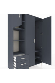 Hyperion Dolap 6 Raflı 3 Çekmeceli Tek Askılı 132x44x195 Antrasit-Antrasit/Antrasit