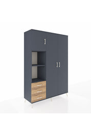 Hyperion Dolap 6 Raflı 3 Çekmeceli Tek Askılı 132x44x195 Antrasit-Antrasit/Çam