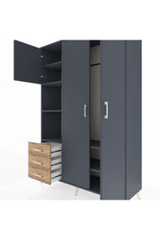 Hyperion Dolap 6 Raflı 3 Çekmeceli Tek Askılı 132x44x195 Antrasit-Antrasit/Çam