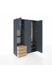 Hyperion Dolap 6 Raflı 3 Çekmeceli Tek Askılı 132x44x195 Antrasit-Antrasit/Çam