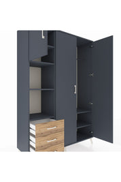 Hyperion Dolap 6 Raflı 3 Çekmeceli Tek Askılı 132x44x195 Antrasit-Antrasit/Çam