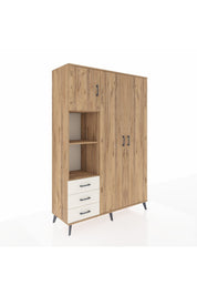 Hyperion Dolap 6 Raflı 3 Çekmeceli Tek Askılı 132x44x195 Çam-Çam/Aytaşı