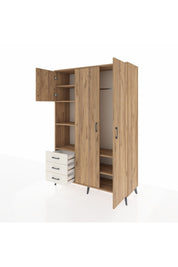 Hyperion Dolap 6 Raflı 3 Çekmeceli Tek Askılı 132x44x195 Çam-Çam/Aytaşı