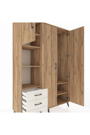 Hyperion Dolap 6 Raflı 3 Çekmeceli Tek Askılı 132x44x195 Çam-Çam/Aytaşı