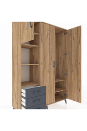 Hyperion Dolap 6 Raflı 3 Çekmeceli Tek Askılı 132x44x195 Çam-Çam/Antrasit