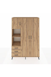 Hyperion Dolap 6 Raflı 3 Çekmeceli Tek Askılı 132x44x195 Çam-Çam/Çam