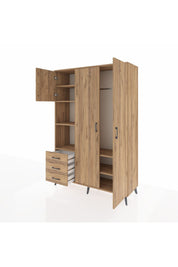 Hyperion Dolap 6 Raflı 3 Çekmeceli Tek Askılı 132x44x195 Çam-Çam/Çam