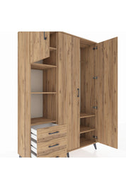 Hyperion Dolap 6 Raflı 3 Çekmeceli Tek Askılı 132x44x195 Çam-Çam/Çam