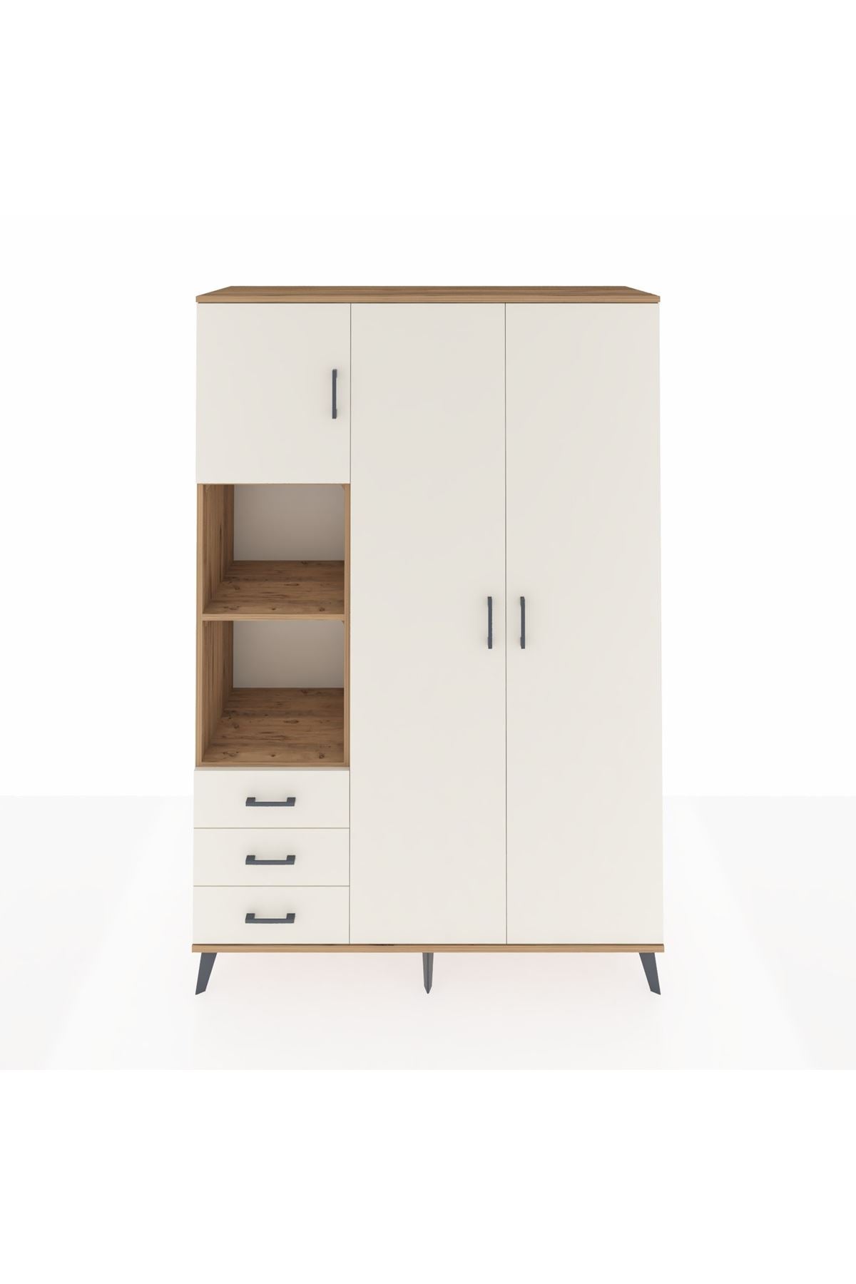 Hyperion Dolap 6 Raflı 3 Çekmeceli Tek Askılı 132x44x195 Çam-Aytaşı/Aytaşı