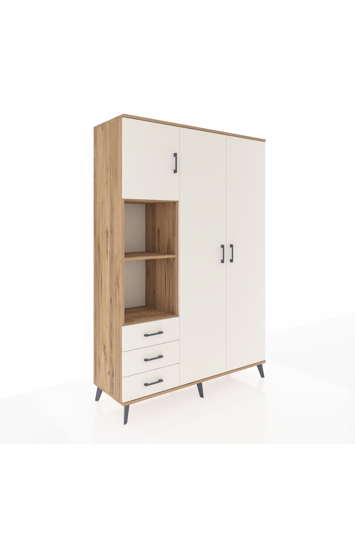 Hyperion Dolap 6 Raflı 3 Çekmeceli Tek Askılı 132x44x195 Çam-Aytaşı/Aytaşı