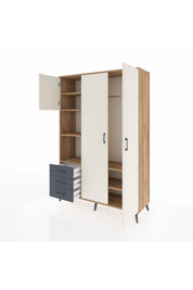 Hyperion Dolap 6 Raflı 3 Çekmeceli Tek Askılı 132x44x195 Çam-Aytaşı/Antrasit