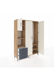 Hyperion Dolap 6 Raflı 3 Çekmeceli Tek Askılı 132x44x195 Çam-Aytaşı/Antrasit