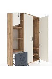 Hyperion Dolap 6 Raflı 3 Çekmeceli Tek Askılı 132x44x195 Çam-Aytaşı/Antrasit