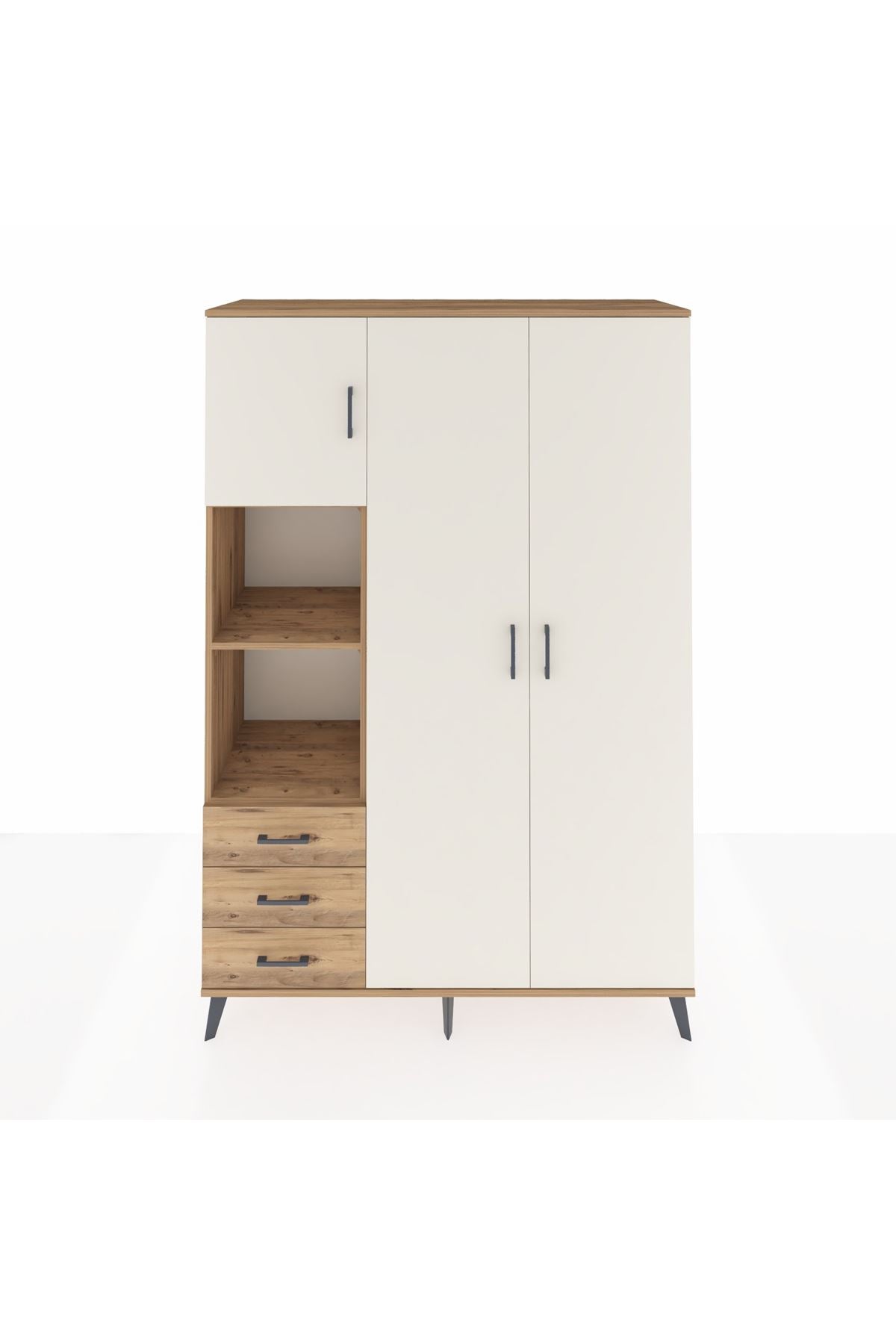 Hyperion Dolap 6 Raflı 3 Çekmeceli Tek Askılı 132x44x195 Çam-Aytaşı/Çam