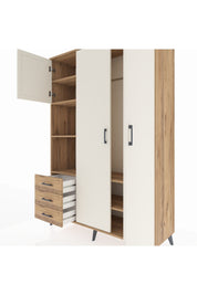 Hyperion Dolap 6 Raflı 3 Çekmeceli Tek Askılı 132x44x195 Çam-Aytaşı/Çam