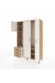 Hyperion Dolap 6 Raflı 3 Çekmeceli Tek Askılı 132x44x195 Çam-Aytaşı/Çam