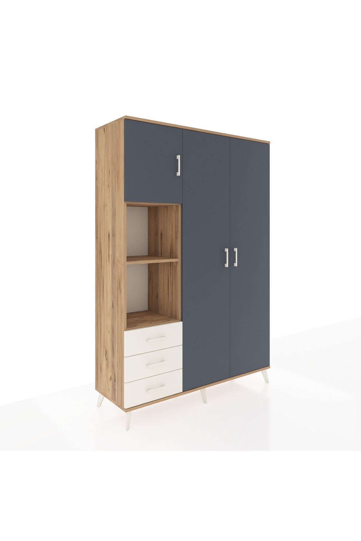 Hyperion Dolap 6 Raflı 3 Çekmeceli Tek Askılı 132x44x195 Çam-Antrasit/Aytaşı