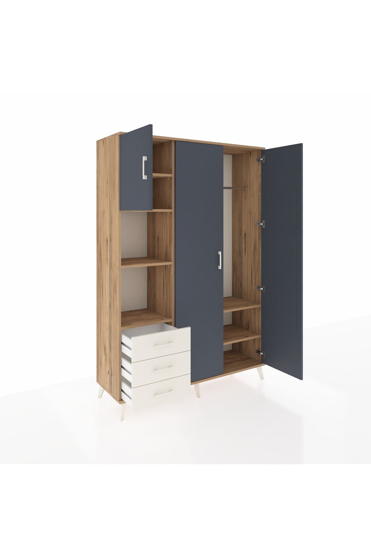 Hyperion Dolap 6 Raflı 3 Çekmeceli Tek Askılı 132x44x195 Çam-Antrasit/Aytaşı