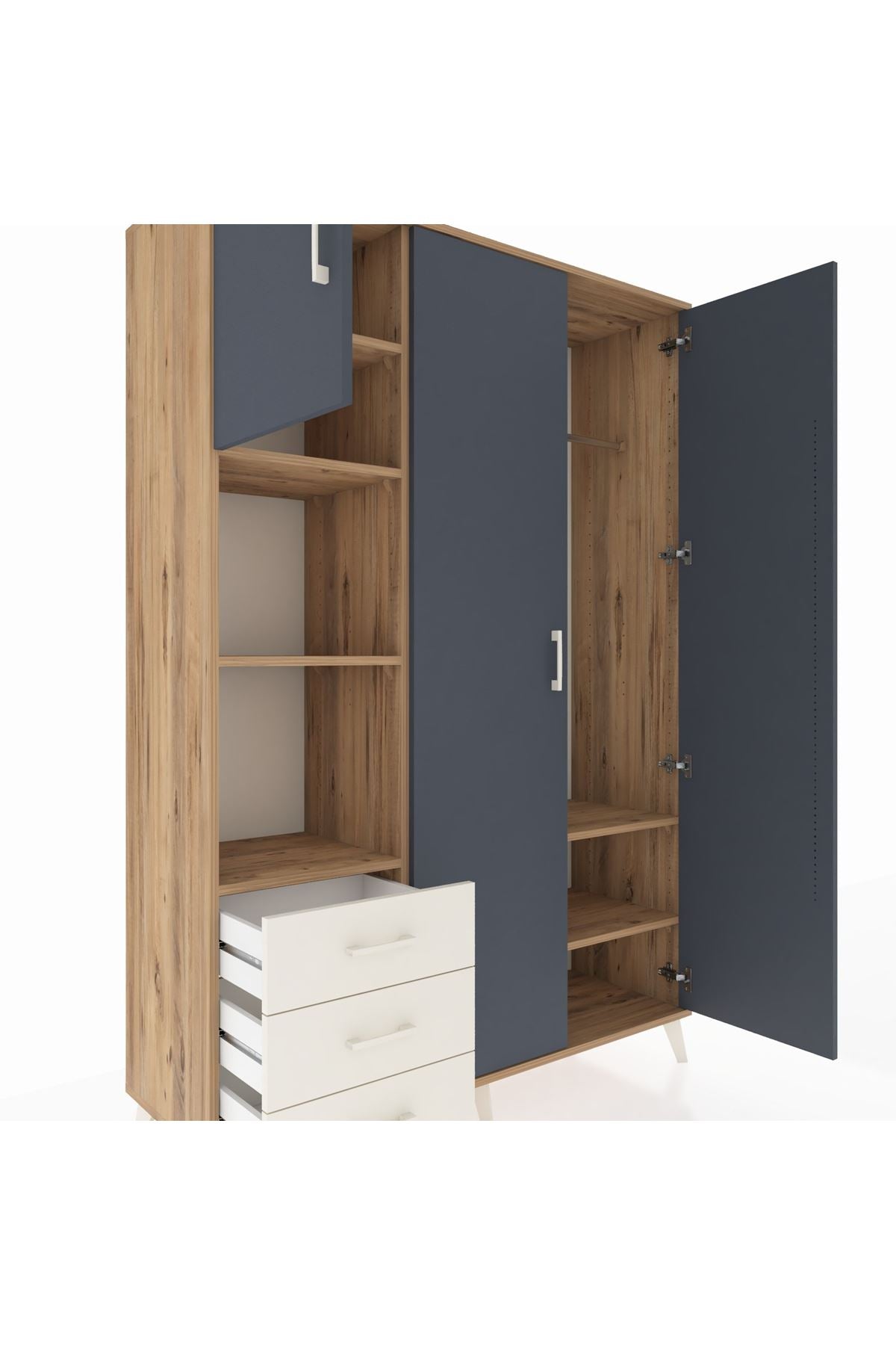 Hyperion Dolap 6 Raflı 3 Çekmeceli Tek Askılı 132x44x195 Çam-Antrasit/Aytaşı