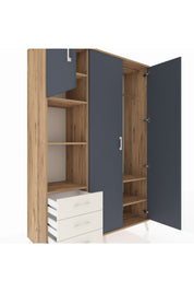 Hyperion Dolap 6 Raflı 3 Çekmeceli Tek Askılı 132x44x195 Çam-Antrasit/Aytaşı