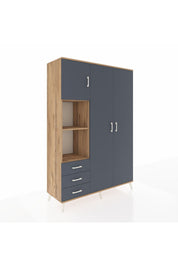 Hyperion Dolap 6 Raflı 3 Çekmeceli Tek Askılı 132x44x195 Çam-Antrasit/Antrasit