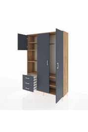 Hyperion Dolap 6 Raflı 3 Çekmeceli Tek Askılı 132x44x195 Çam-Antrasit/Antrasit