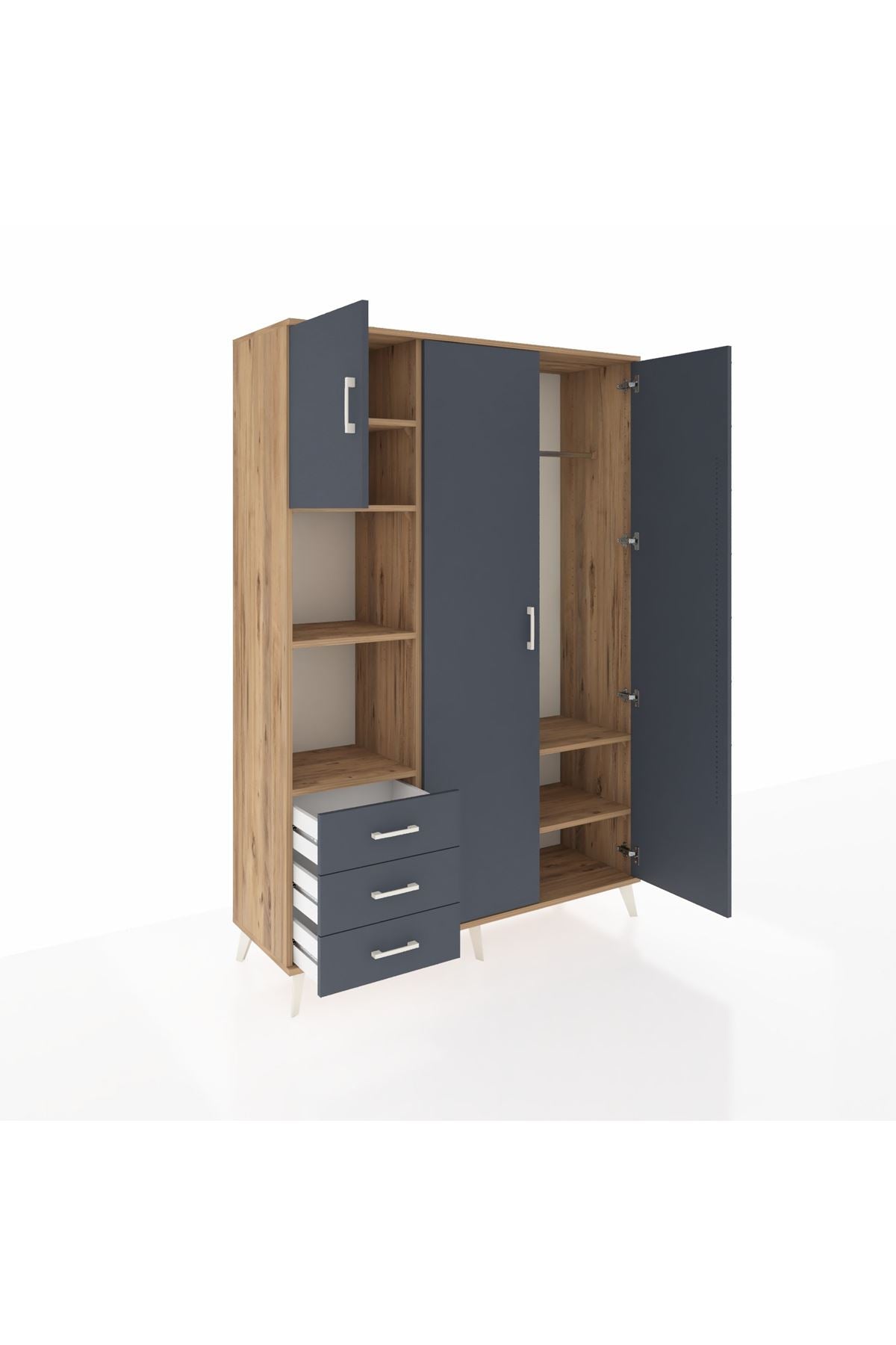 Hyperion Dolap 6 Raflı 3 Çekmeceli Tek Askılı 132x44x195 Çam-Antrasit/Antrasit