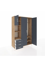 Hyperion Dolap 6 Raflı 3 Çekmeceli Tek Askılı 132x44x195 Çam-Antrasit/Antrasit