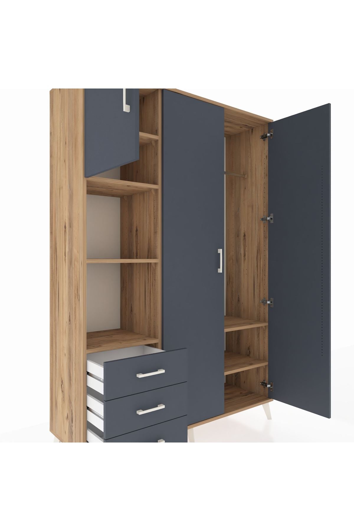 Hyperion Dolap 6 Raflı 3 Çekmeceli Tek Askılı 132x44x195 Çam-Antrasit/Antrasit