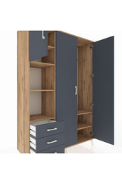 Hyperion Dolap 6 Raflı 3 Çekmeceli Tek Askılı 132x44x195 Çam-Antrasit/Antrasit