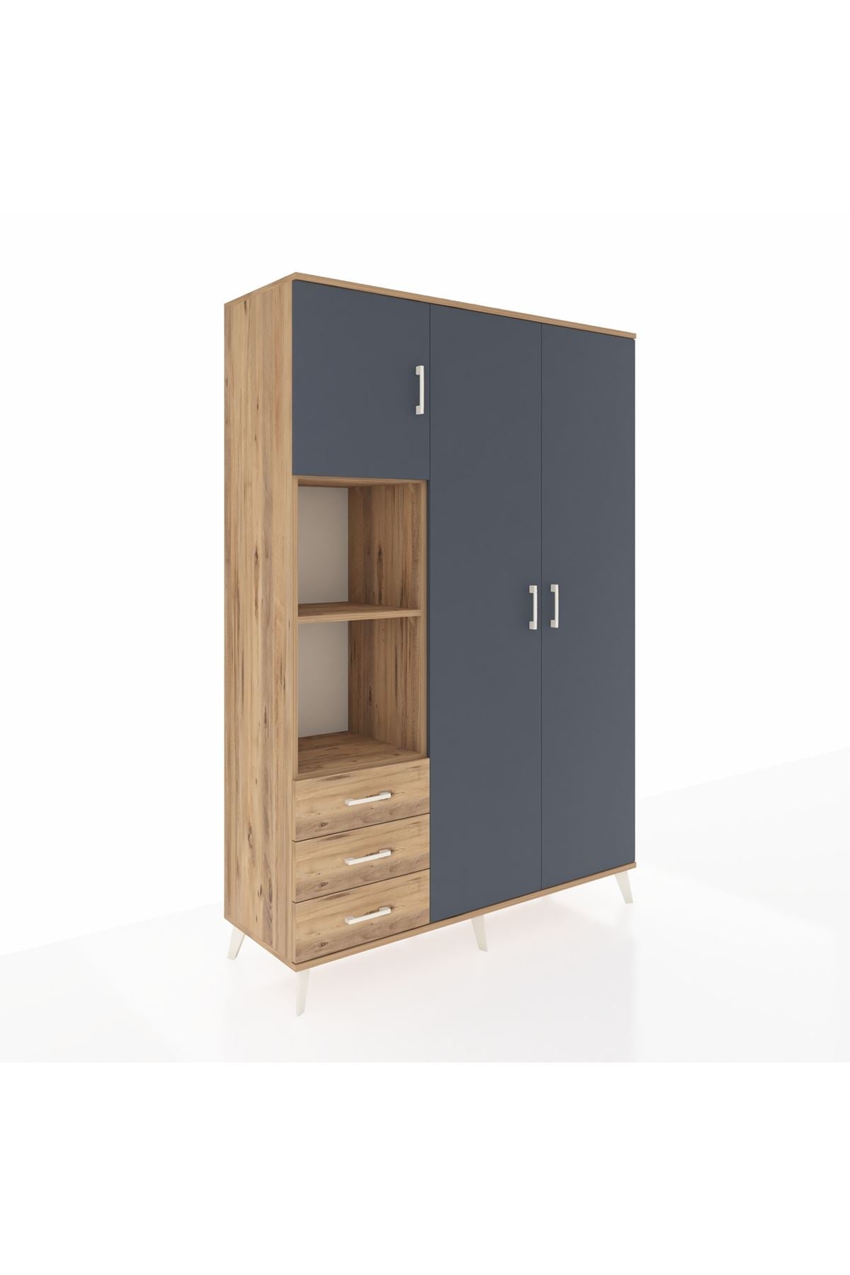 Hyperion Dolap 6 Raflı 3 Çekmeceli Tek Askılı 132x44x195 Çam-Antrasit/Çam