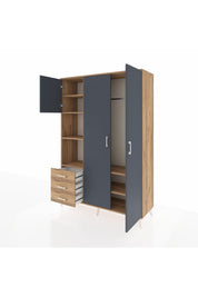 Hyperion Dolap 6 Raflı 3 Çekmeceli Tek Askılı 132x44x195 Çam-Antrasit/Çam