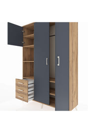 Hyperion Dolap 6 Raflı 3 Çekmeceli Tek Askılı 132x44x195 Çam-Antrasit/Çam