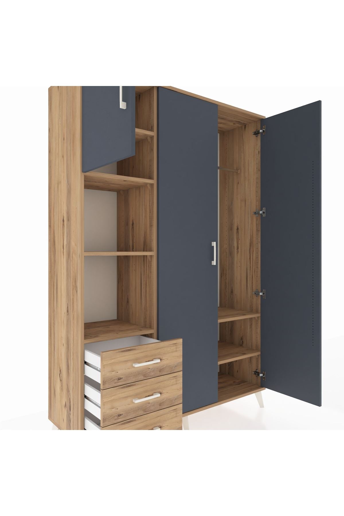 Hyperion Dolap 6 Raflı 3 Çekmeceli Tek Askılı 132x44x195 Çam-Antrasit/Çam