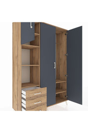 Hyperion Dolap 6 Raflı 3 Çekmeceli Tek Askılı 132x44x195 Çam-Antrasit/Çam