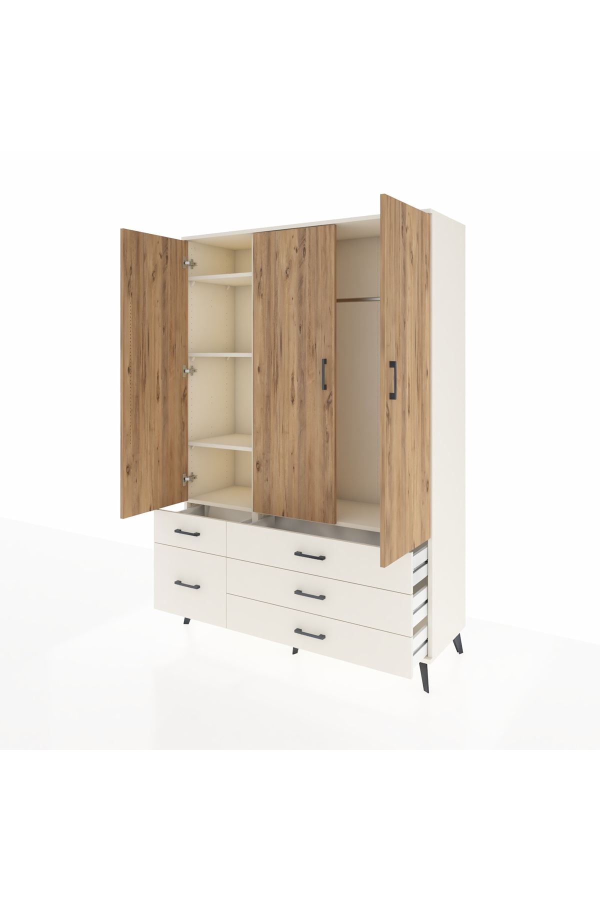 Hyperion Dolap 5 Raflı 5 Çekmeceli Tek Askılı 132x44x195 Aytaşı-Çam/Aytaşı