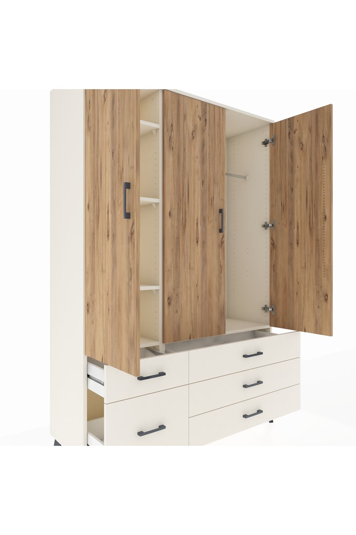 Hyperion Dolap 5 Raflı 5 Çekmeceli Tek Askılı 132x44x195 Aytaşı-Çam/Aytaşı