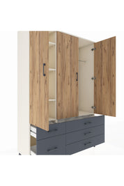 Hyperion Dolap 5 Raflı 5 Çekmeceli Tek Askılı 132x44x195 Aytaşı-Çam/Antrasit