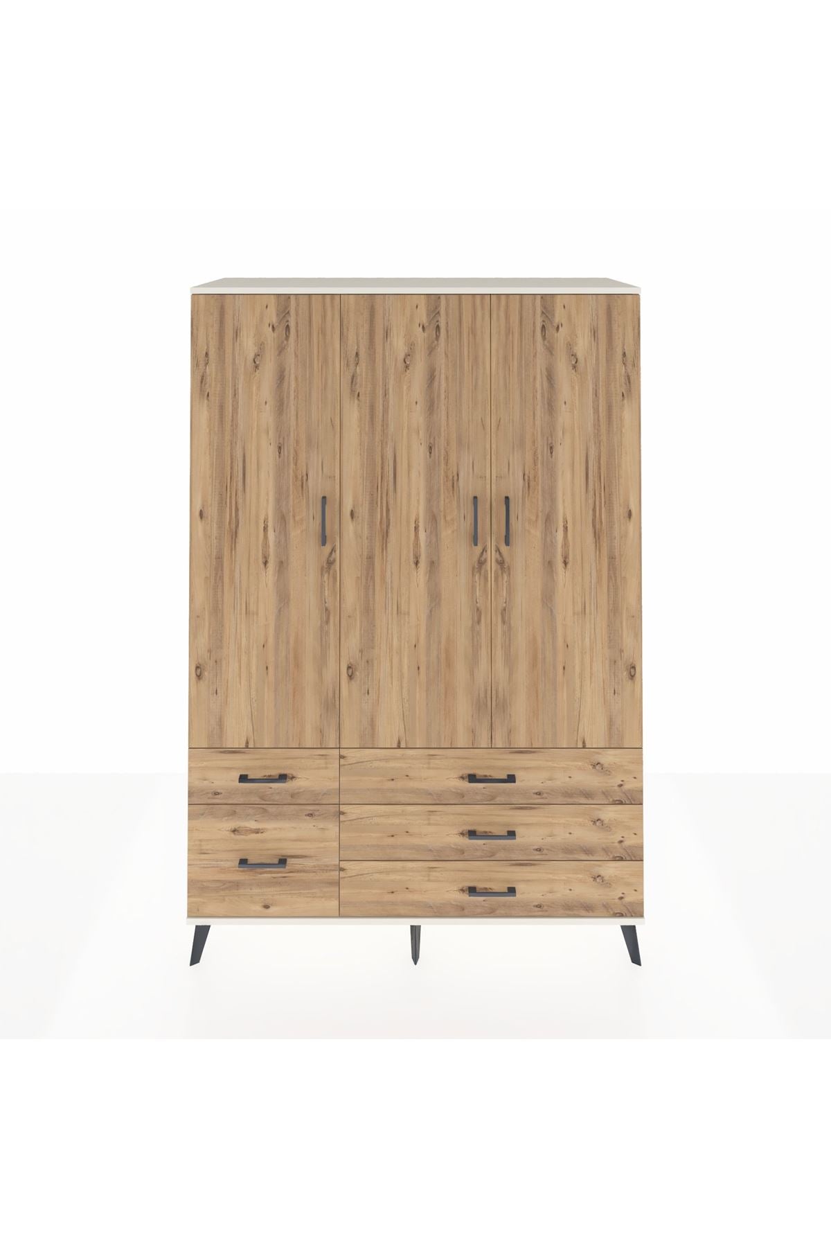 Hyperion Dolap 5 Raflı 5 Çekmeceli Tek Askılı 132x44x195 Aytaşı-Çam/Çam