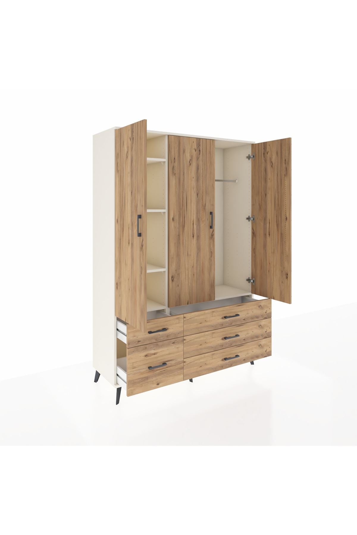 Hyperion Dolap 5 Raflı 5 Çekmeceli Tek Askılı 132x44x195 Aytaşı-Çam/Çam