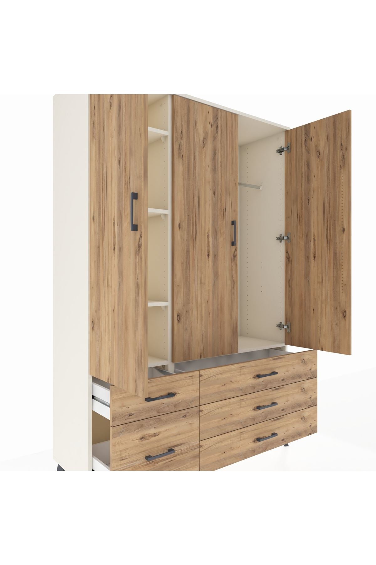 Hyperion Dolap 5 Raflı 5 Çekmeceli Tek Askılı 132x44x195 Aytaşı-Çam/Çam