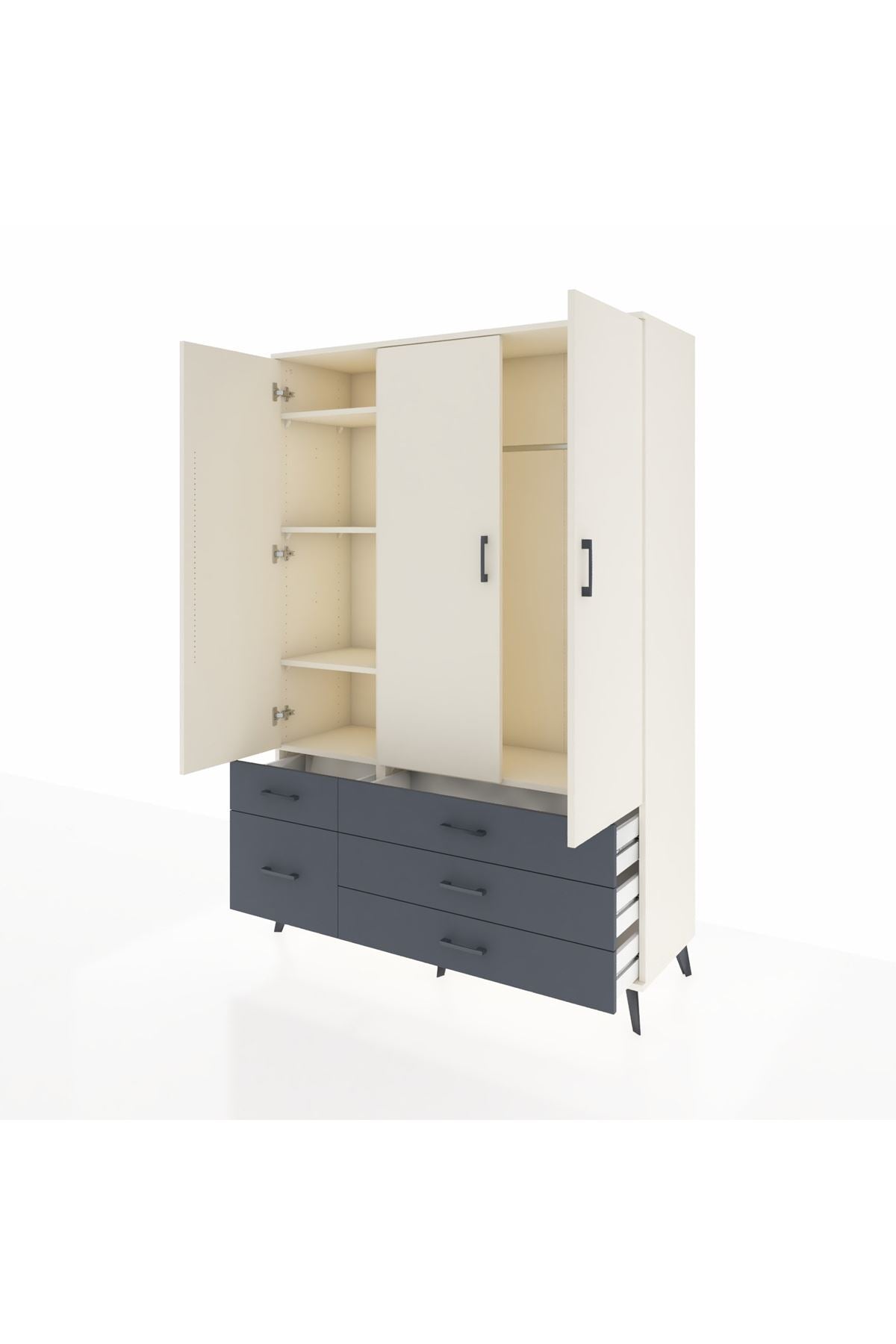 Hyperion Dolap 5 Raflı 5 Çekmeceli Tek Askılı 132x44x195 Aytaşı-Aytaşı/Antrasit