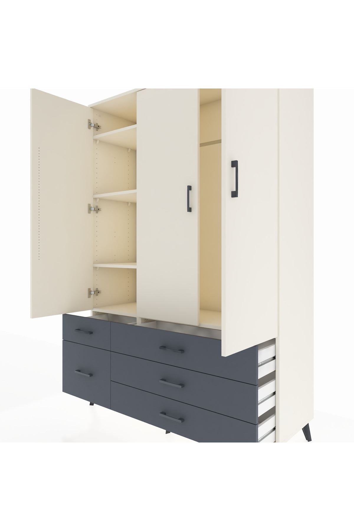 Hyperion Dolap 5 Raflı 5 Çekmeceli Tek Askılı 132x44x195 Aytaşı-Aytaşı/Antrasit